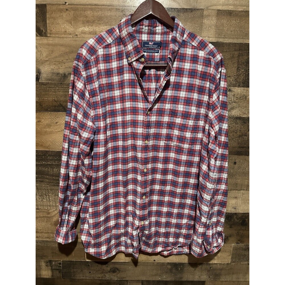Vineyard Vines 2XL Mens Button Down Plaid Red Shirt Classic Murray Fit Flannel